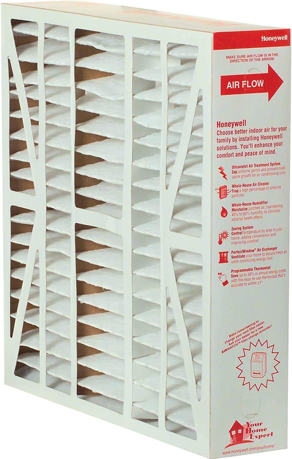 Honeywell FC100A1029 16x25x4 media air filter close-up for cleaner indoor air.