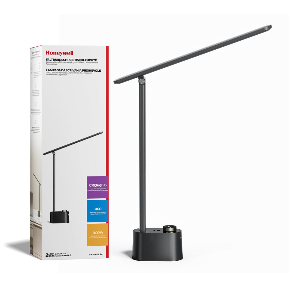 Honeywell H01 Pro Sunturalux front view desk lamp for accurate colors during tasks.
