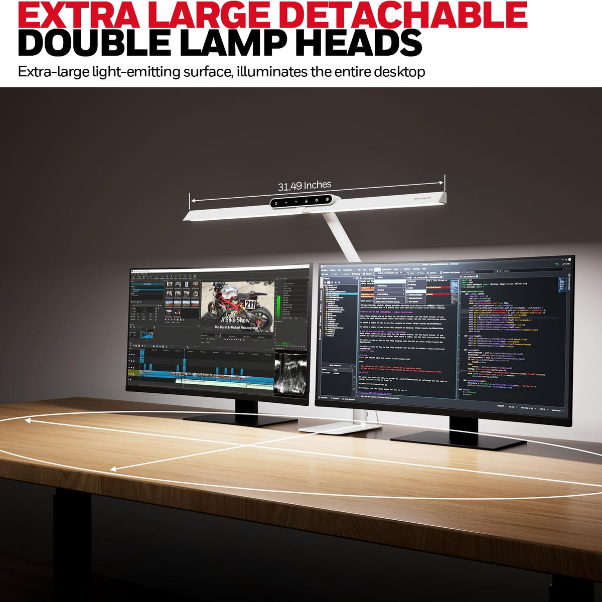 Honeywell HJ1WT dual-head design provides wide desk coverage for large surfaces.