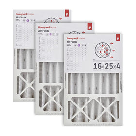 Honeywell Home 16x25x4 MERV 8 filter three-pack shown for easy replacement