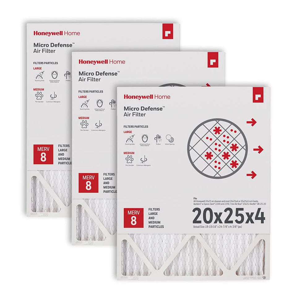 Honeywell Home 20x25x4 filter front view for cleaner air in the home