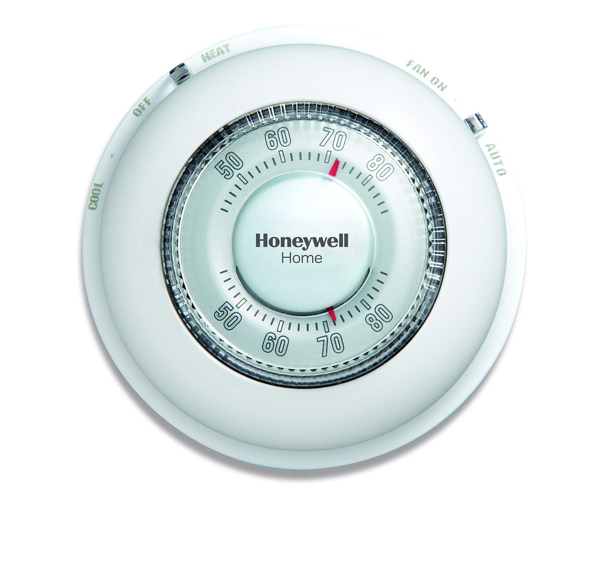 Honeywell Home round thermostat dial closeup for easy temperature control.