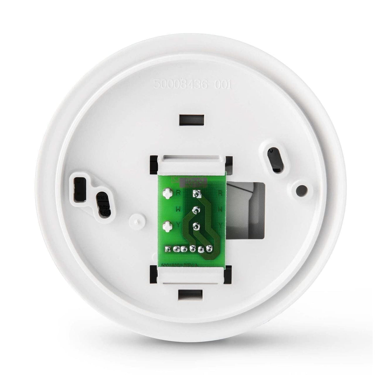 Honeywell Home Round thermostat white finish blends with modern interiors.