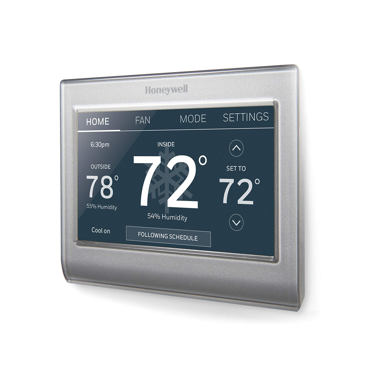 Honeywell Home RTH9585WF1004 color thermostat display for quick, intuitive control.