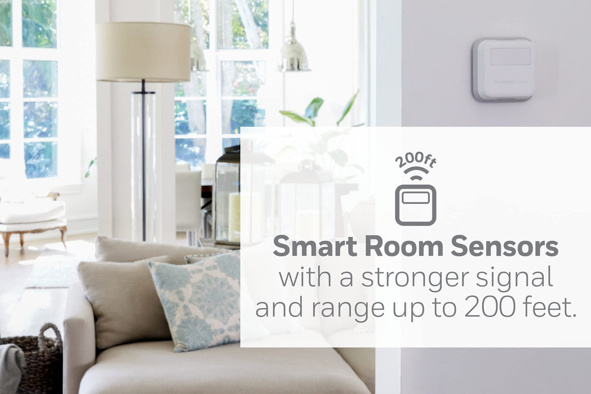 Honeywell Home Smart Room Sensor detects occupancy and humidity for focused comfort.