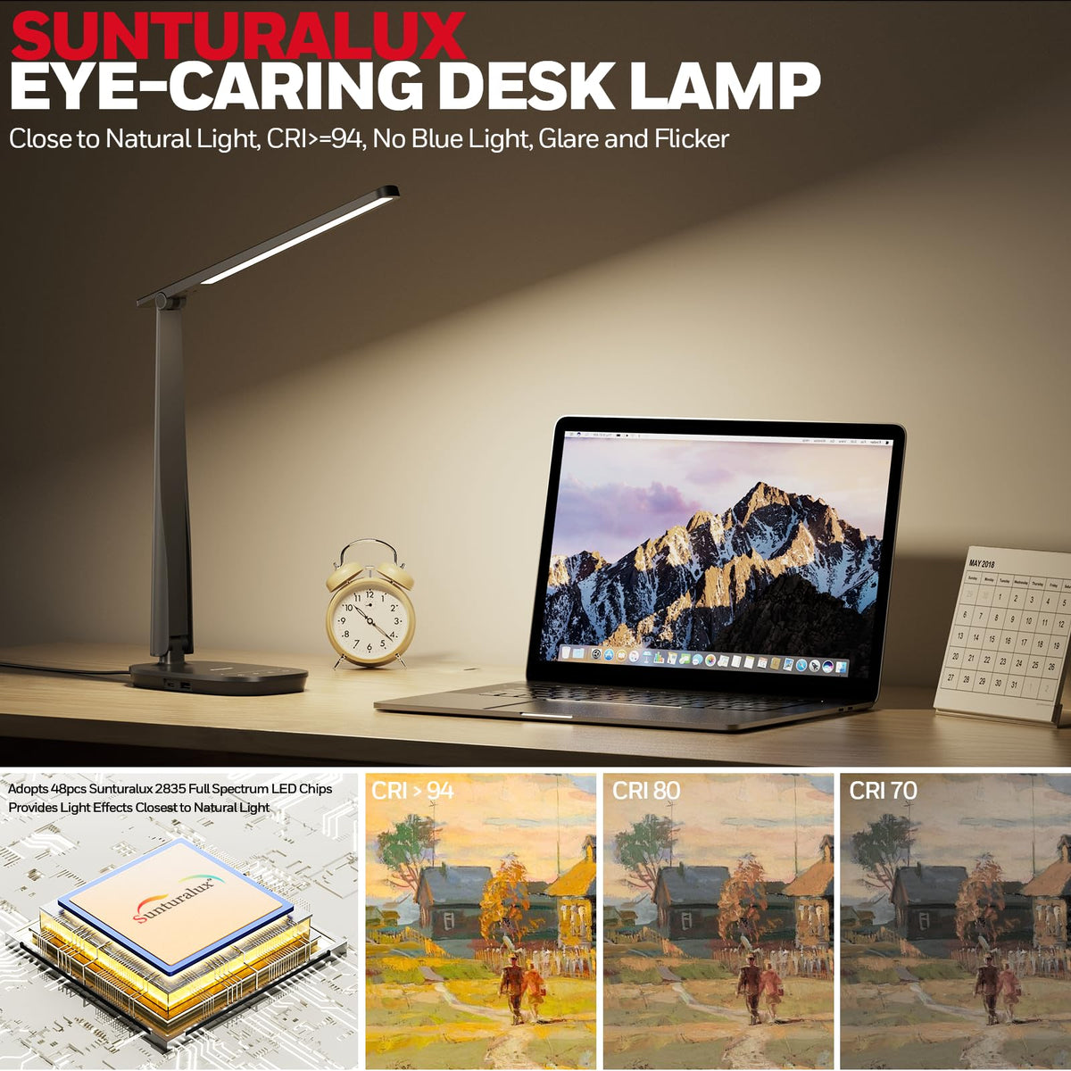 Honeywell LED Desk Lamp touch control panel for easy brightness and color adjustments.