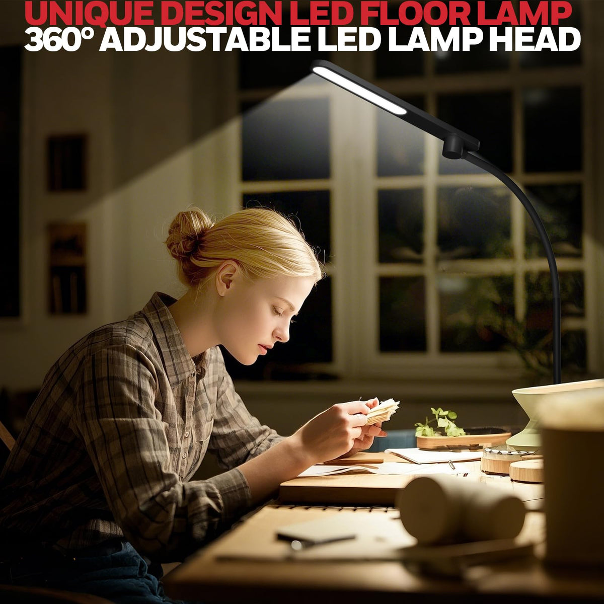 Honeywell LED floor lamp slim space-saving profile in a room