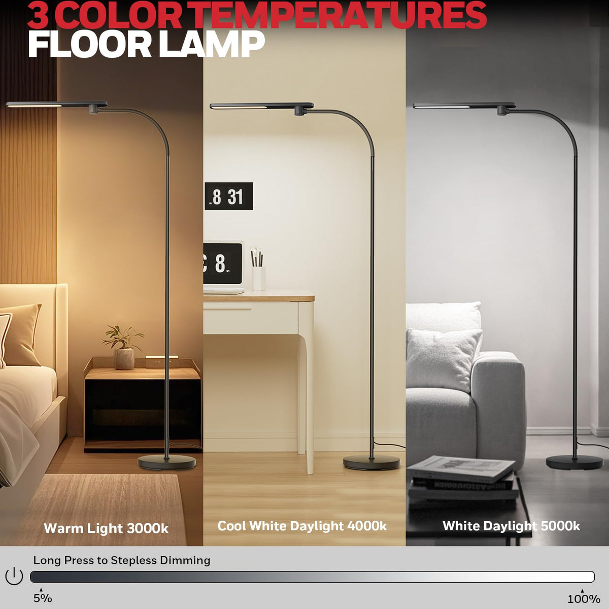 Honeywell LED floor lamp stepless dimming for warm to cool moods