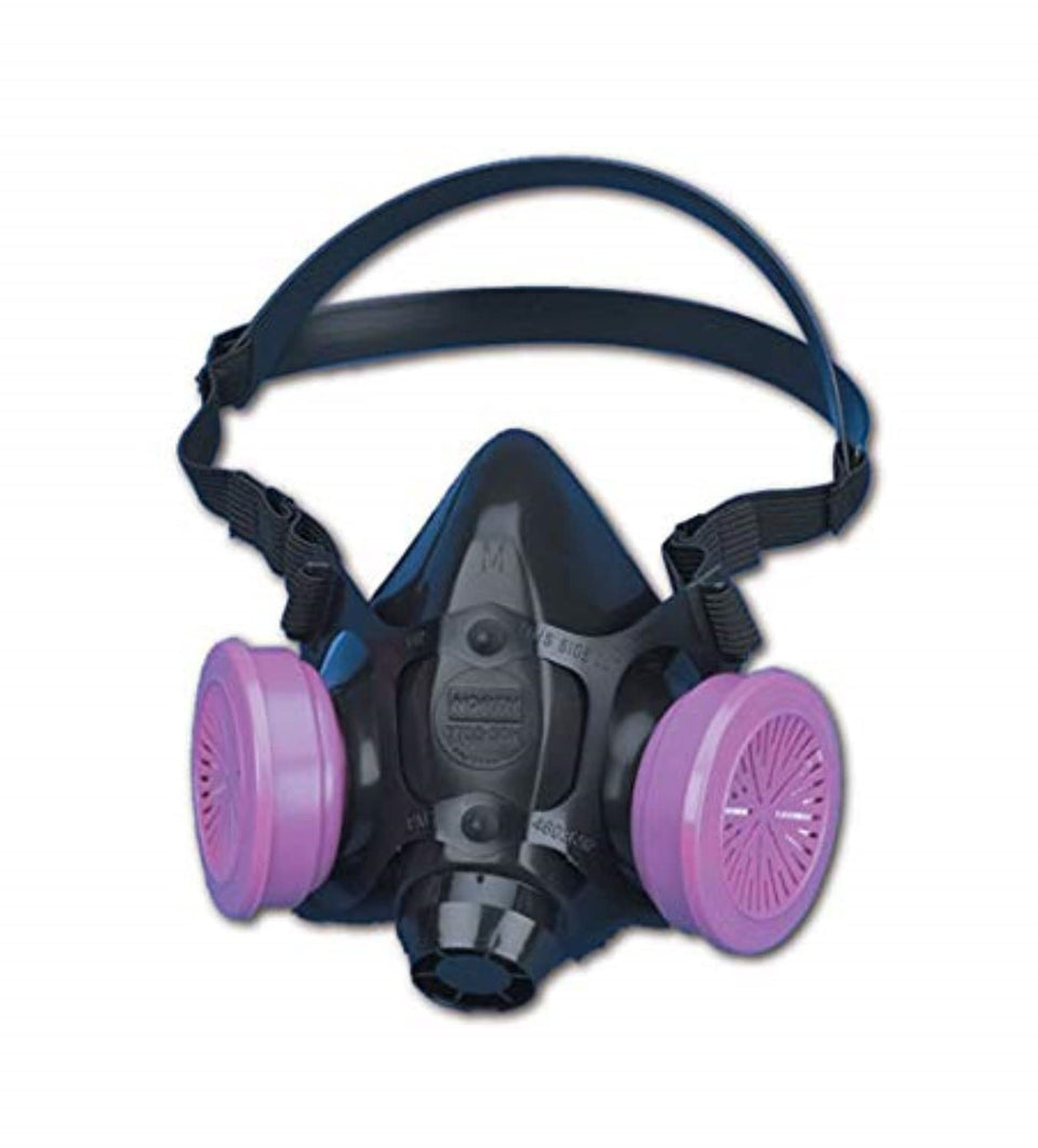 Honeywell North 7700 Series half mask navy offers comfortable fit and low-profile design for use with eyewear.