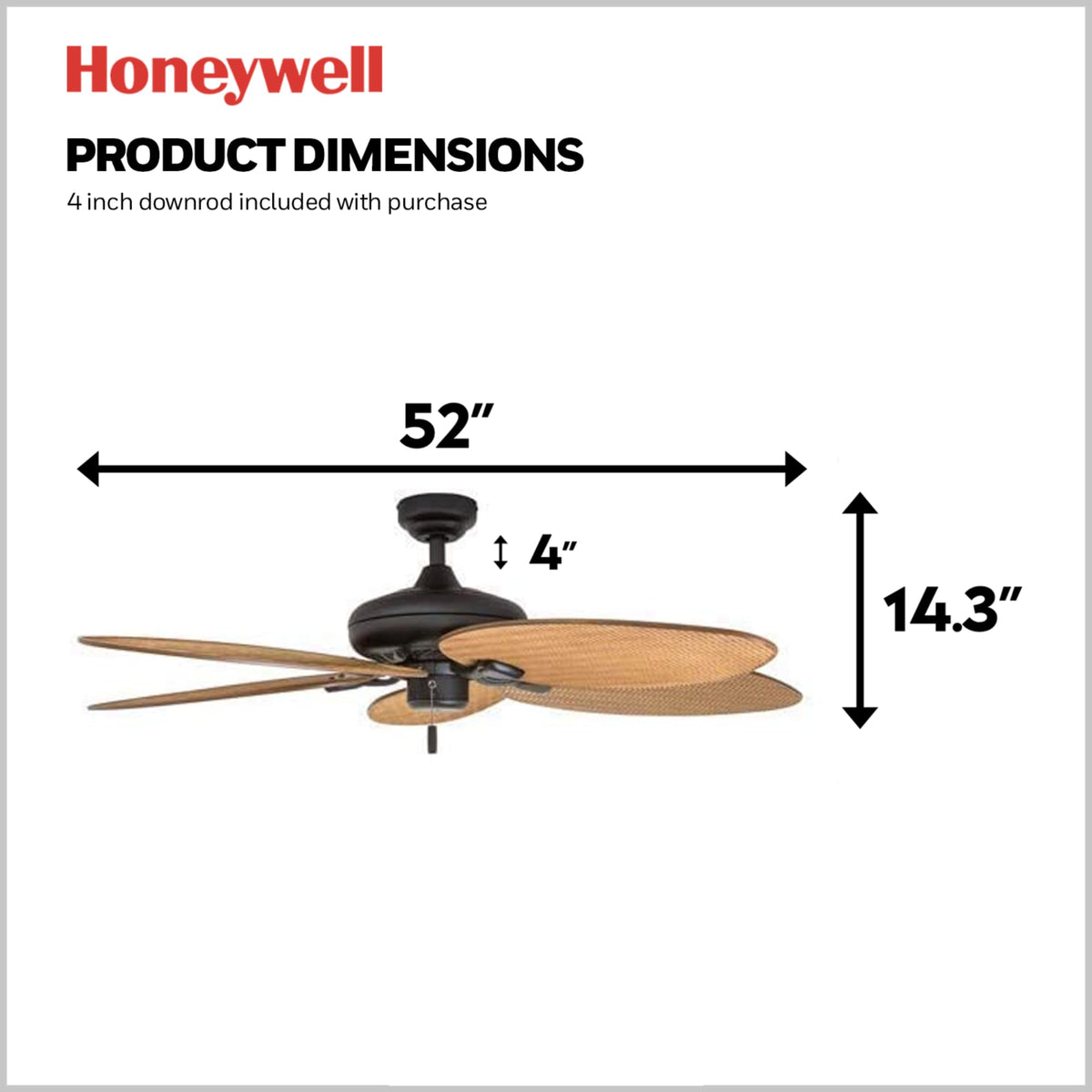 Honeywell Palm Island damp-rated design suits indoor-outdoor spaces like patios and garages.