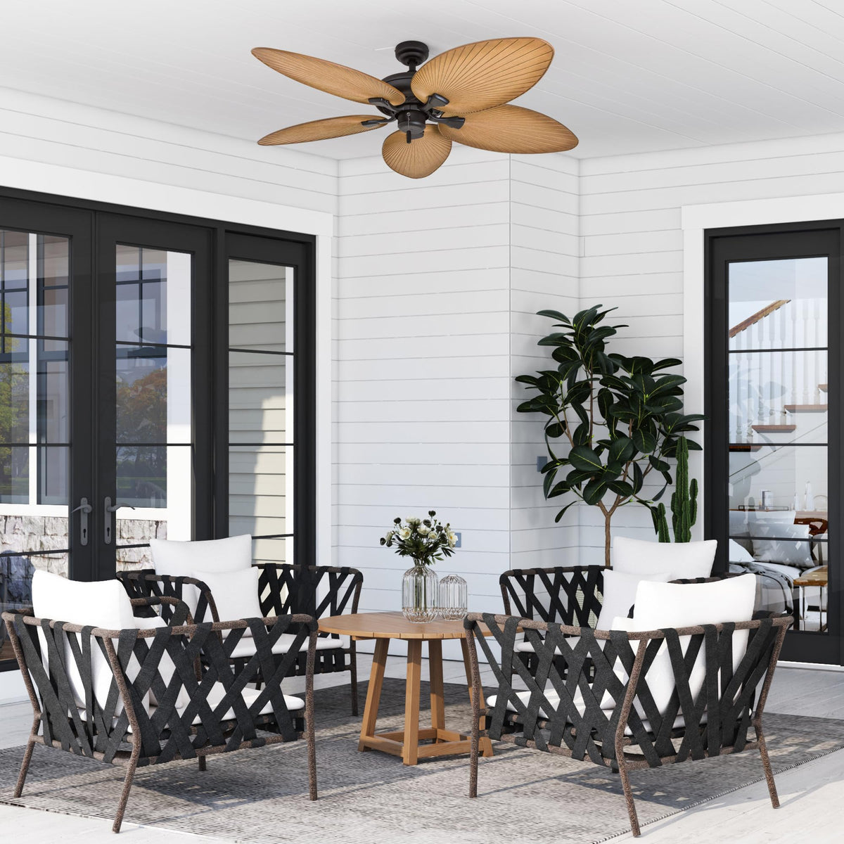 Honeywell Palm Island includes a 4-inch downrod for standard mounting.