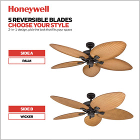 Honeywell Palm Island pull-chain control lets you adjust speed with a simple tug.