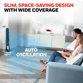 Reach-through carry handle on Honeywell QuietSet tower fan for easy transport