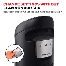 Digital timer on Honeywell QuietSet tower fan enables 8-hour auto shut-off
