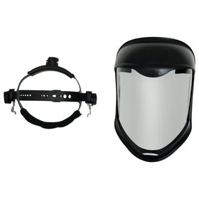 Clear polycarbonate visor provides high optical clarity for accurate task execution.