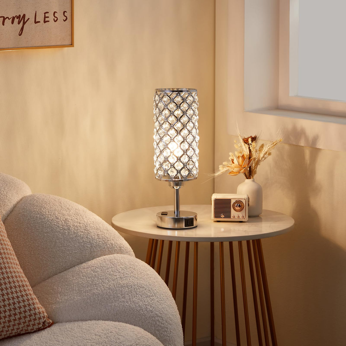 Hong-in included LED bulbs provide cozy warm illumination.