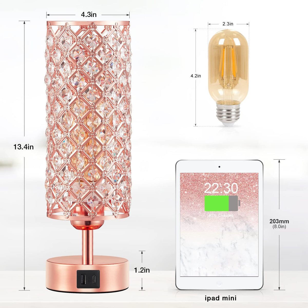 Bedside nightstand setup showing rose-gold glow