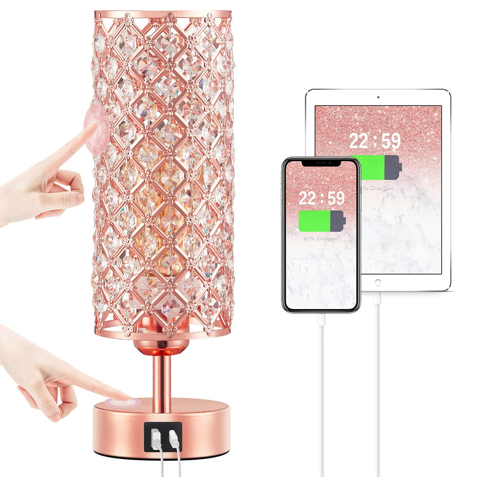 Hong-in Crystal Table Lamp in rose gold with crystal detailing and sturdy base
