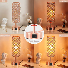 Hong-in Crystal Table Lamp base with USB-C and USB-A ports for charging
