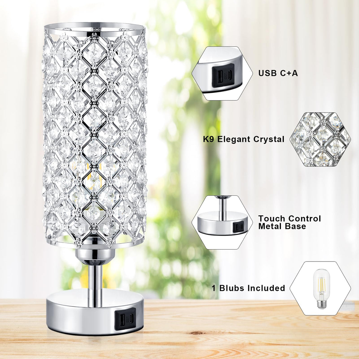 Hong-in crystal touch lamp arrives with bulb included for immediate use.