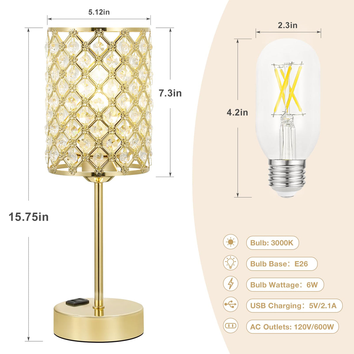 Hong-in Gold Lamps 3-way dimming for adaptable ambient light.