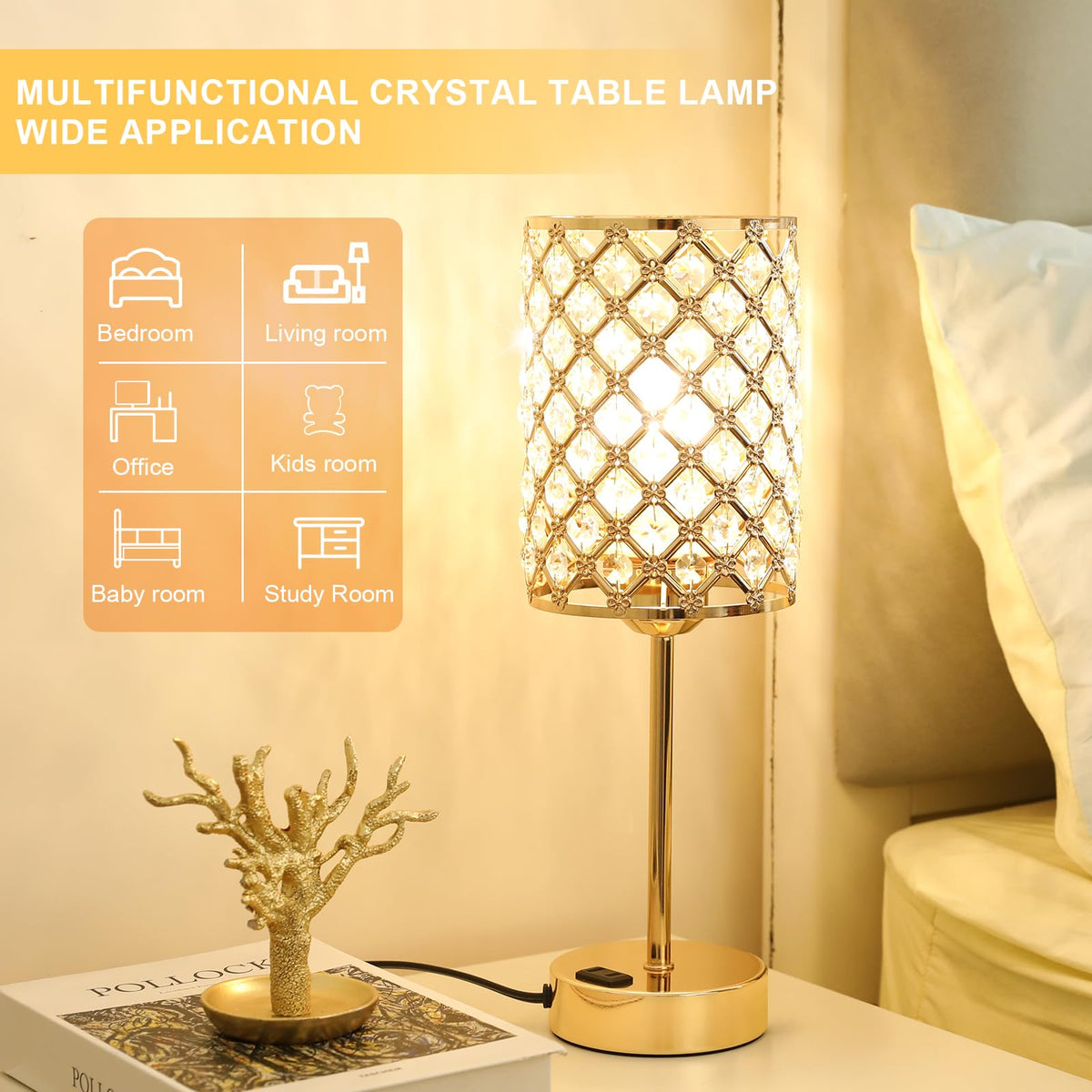 Hong-in Gold Lamps touch control for easy brightness adjustment.