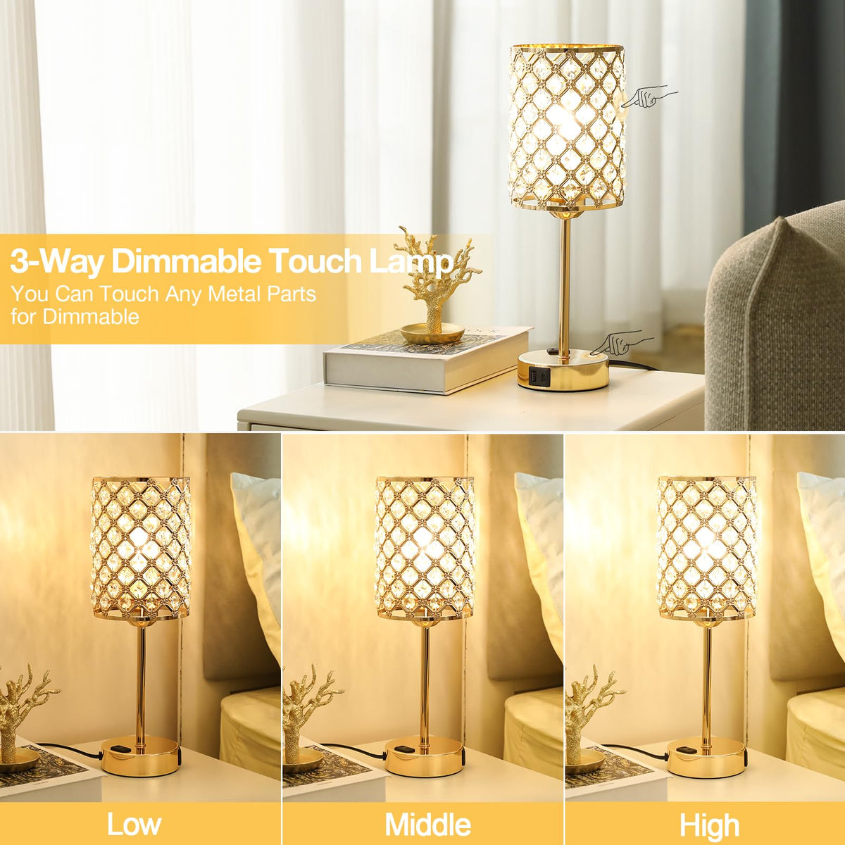 Hong-in Gold Lamps USB-C port for convenient phone charging.