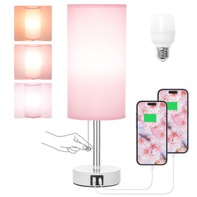 Hong-in pink bedside lamp displaying three color modes for warm, natural, and cool tones.