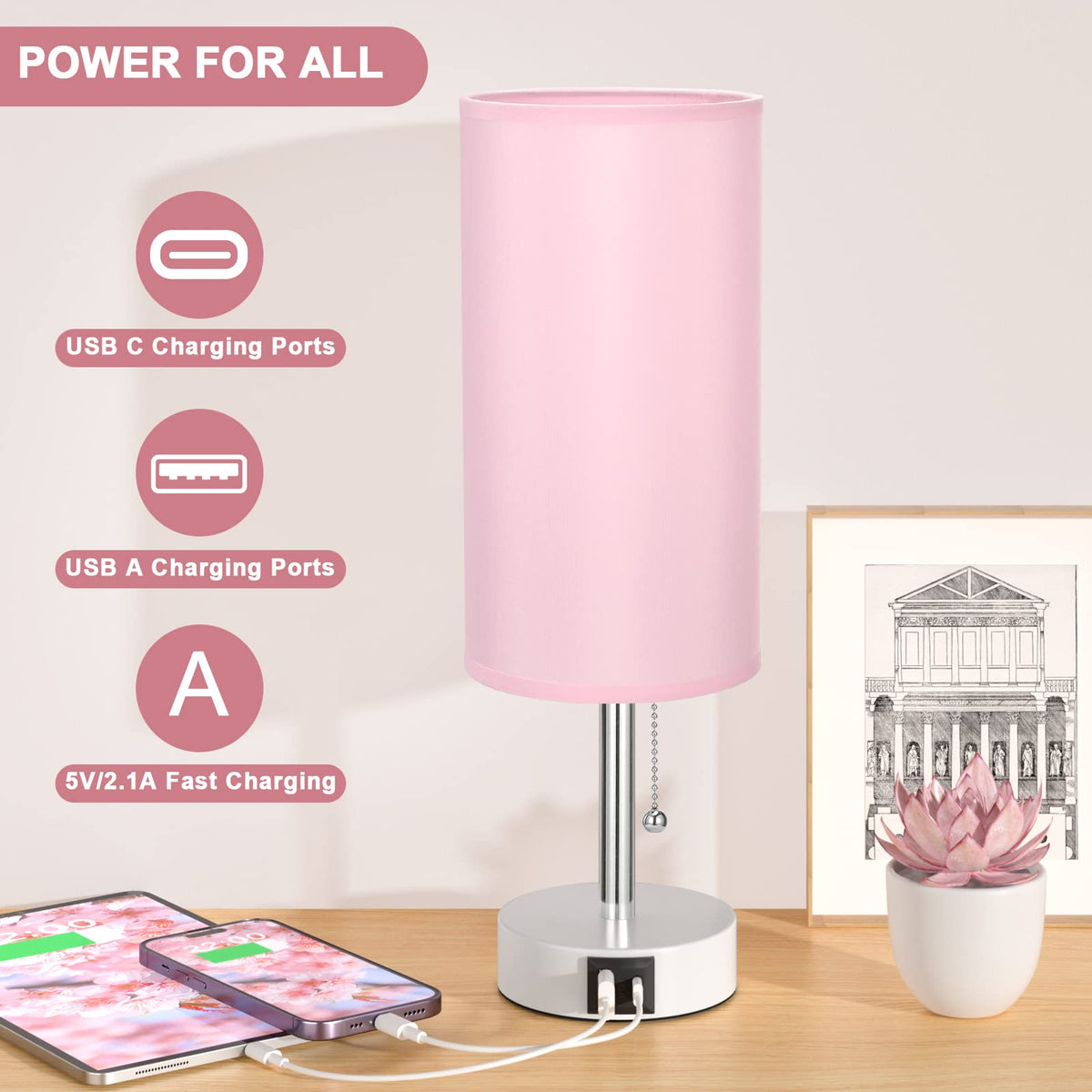 Hong-in pink lamp includes a 6W LED bulb for efficient lighting.