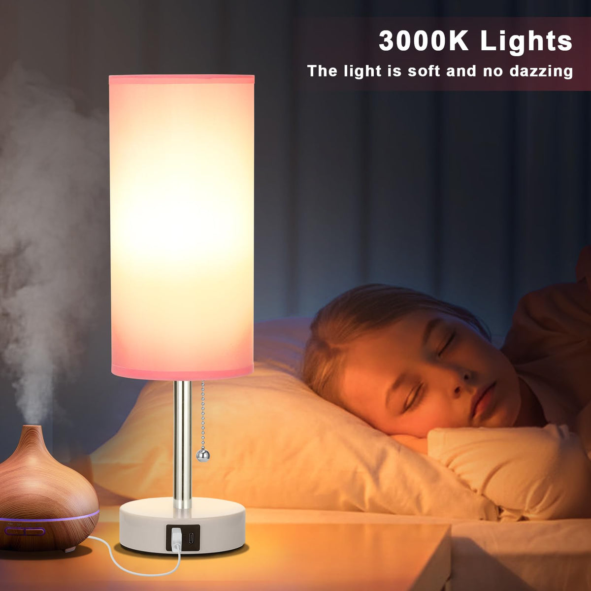 Hong-in lamp fits small spaces like nightstands and desks.