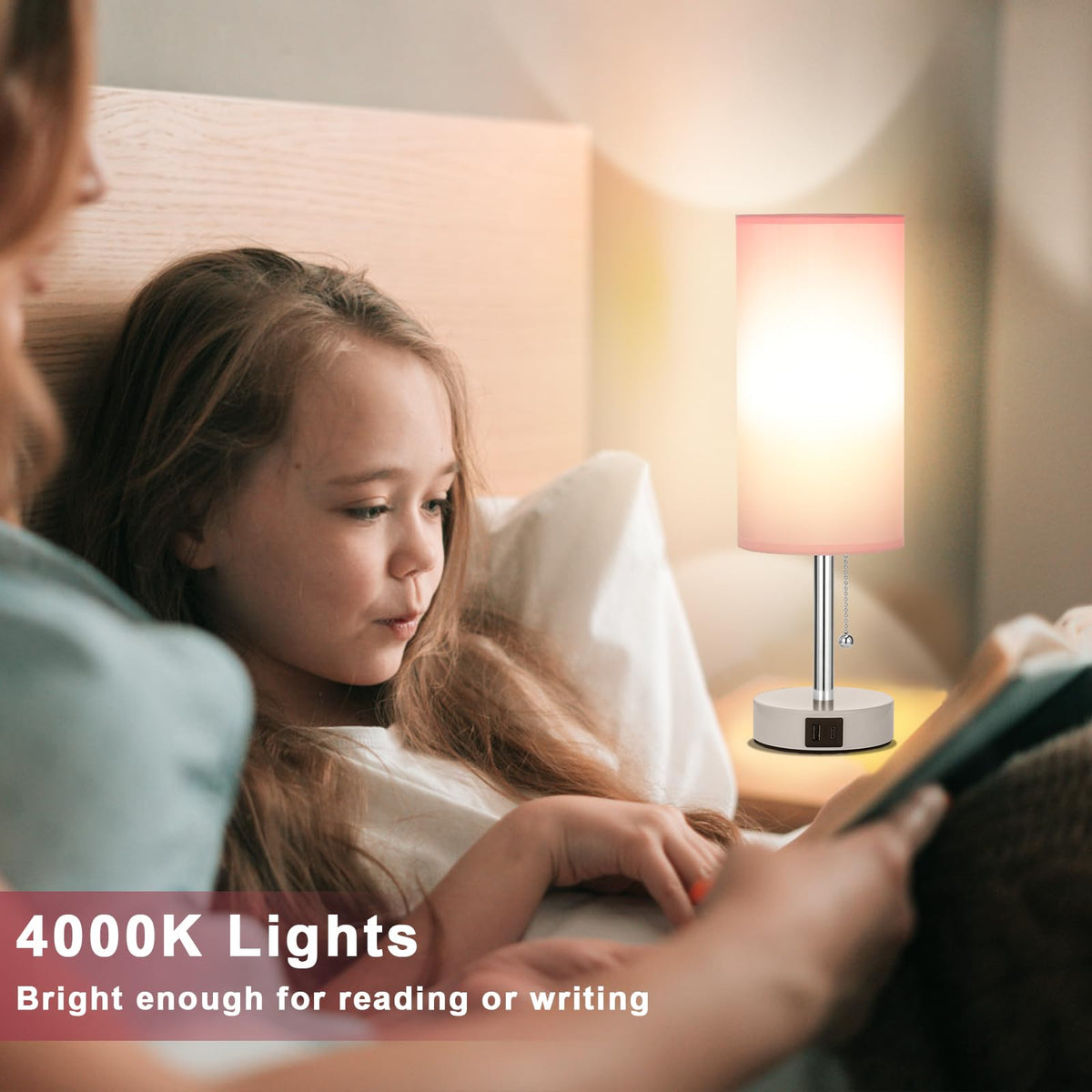Hong-in pink bedside lamp is quick to assemble.