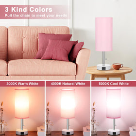 Hong-in pink lamp base shows USB-A and USB-C ports for charging devices.