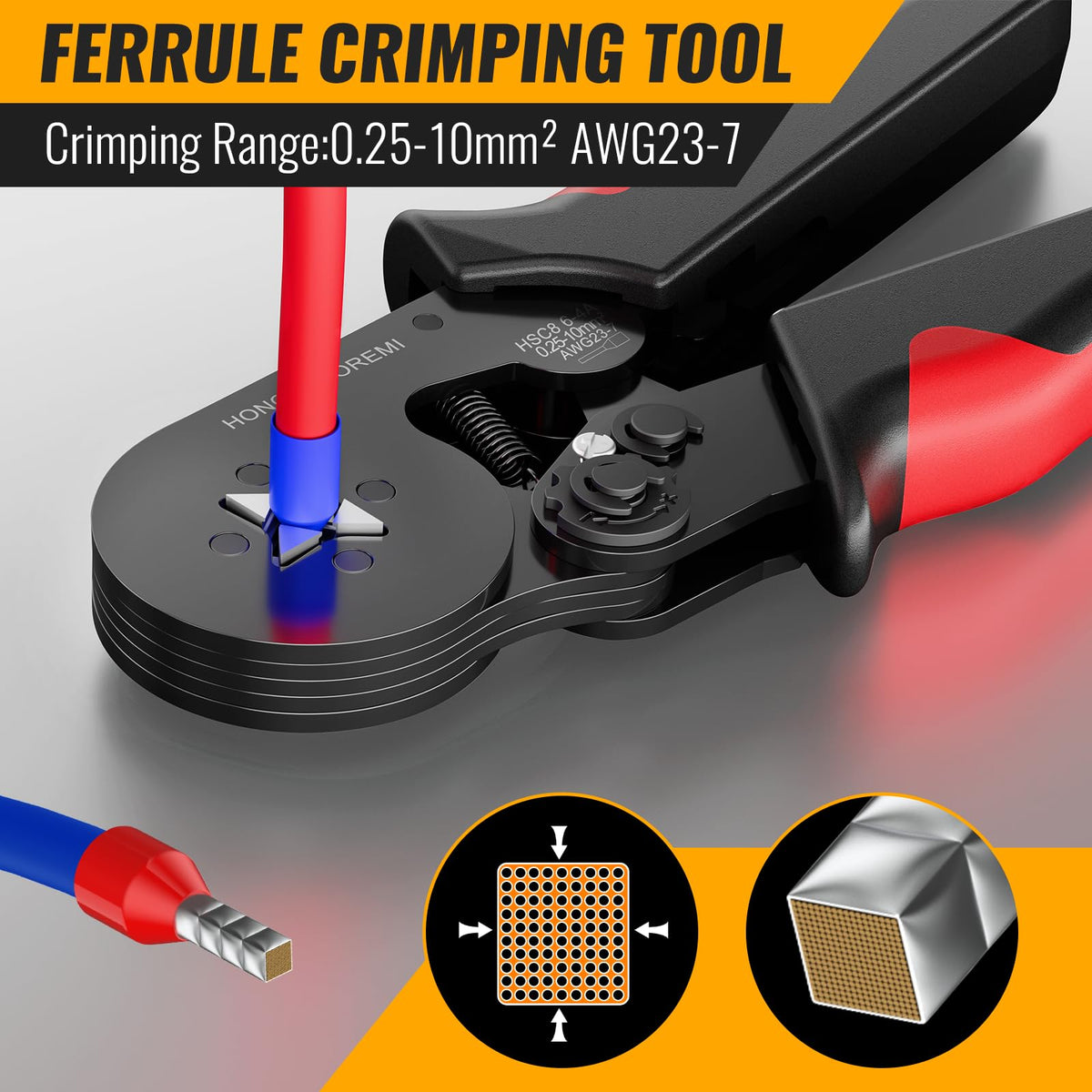 Hongeduoremi eight sizes ferrules for 0.5–10 mm² cables.