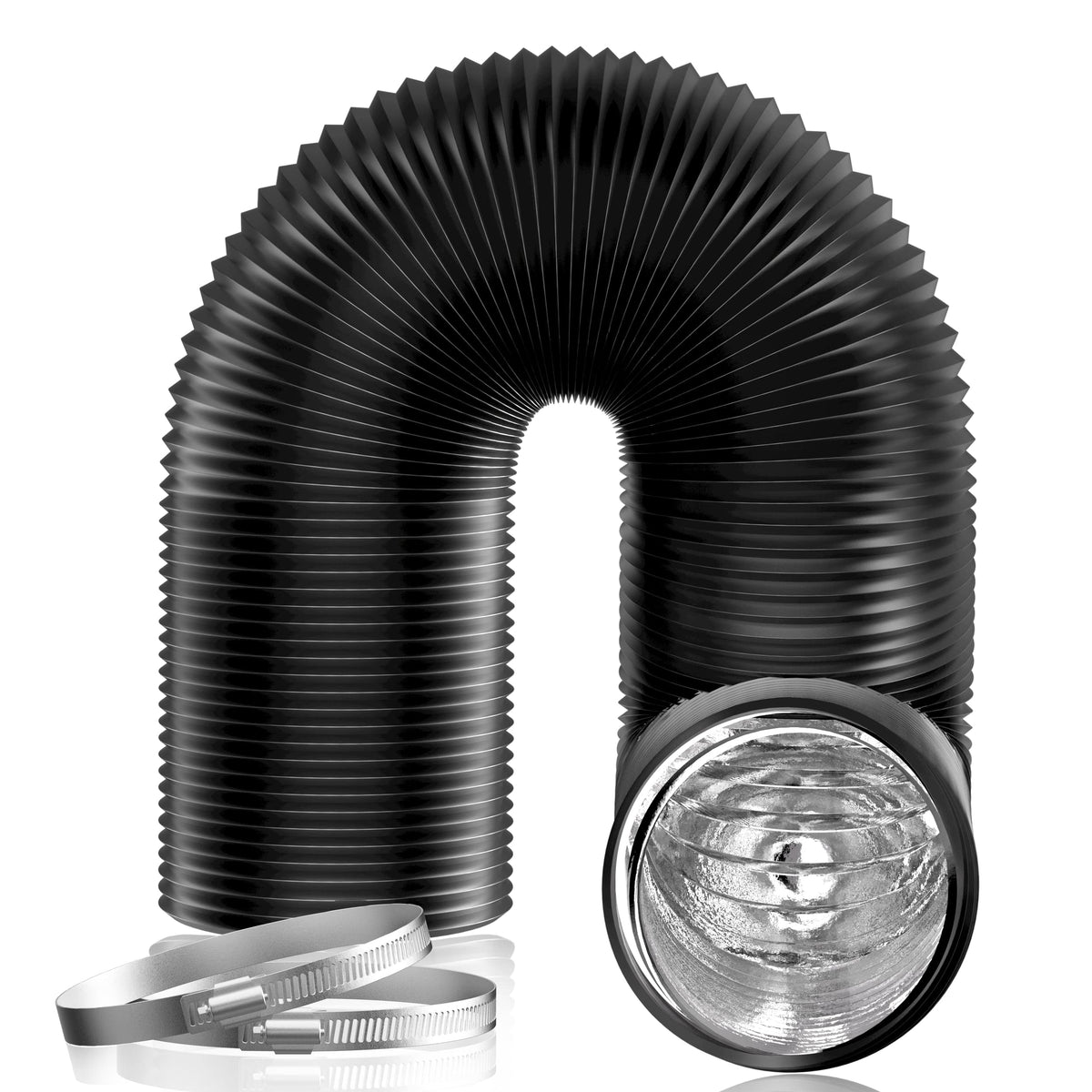 Hon&Guan 6-inch black air duct, 16ft, ideal for grow tent ventilation.