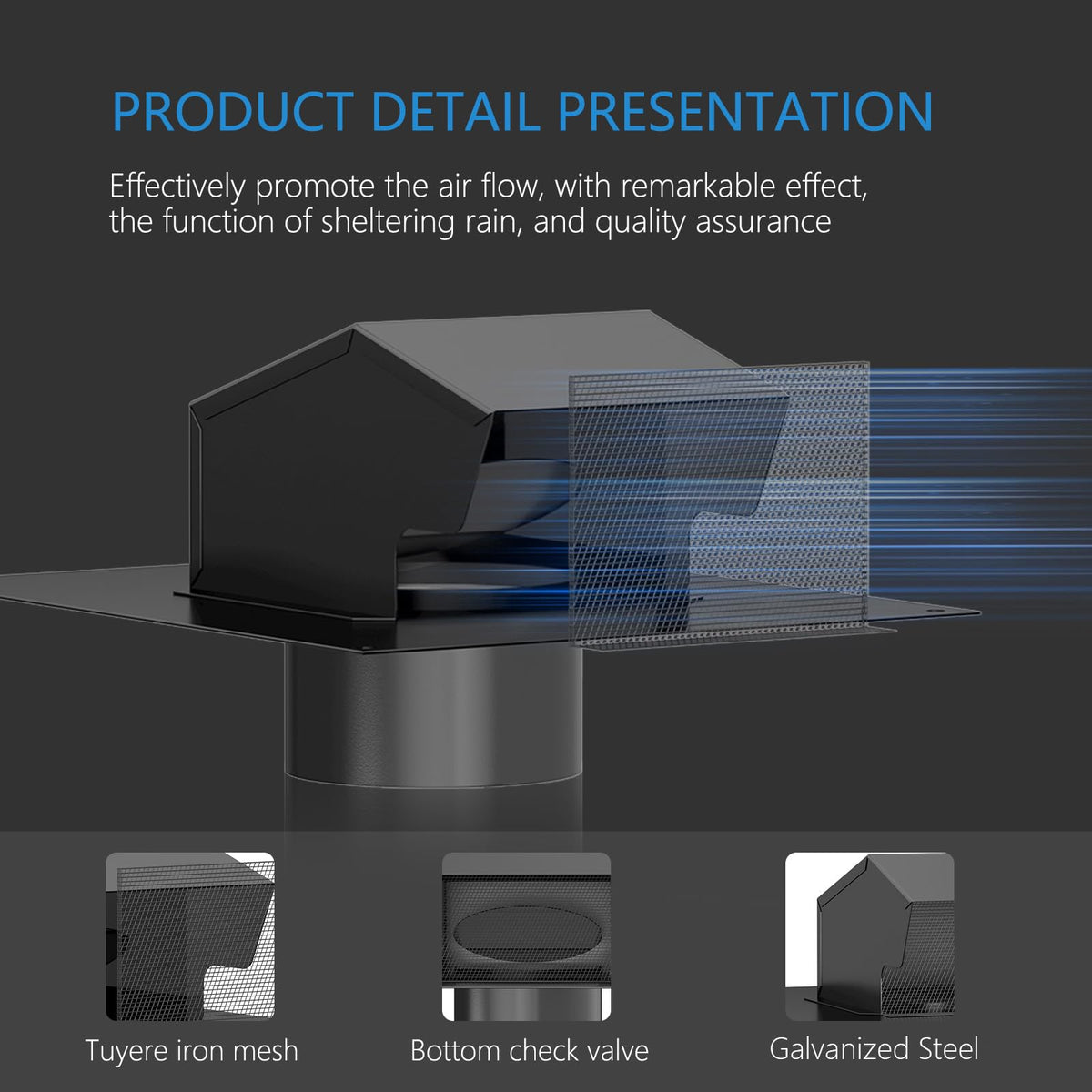 Hon&Guan galvanized steel vent body emphasizes durable construction for long-lasting use.