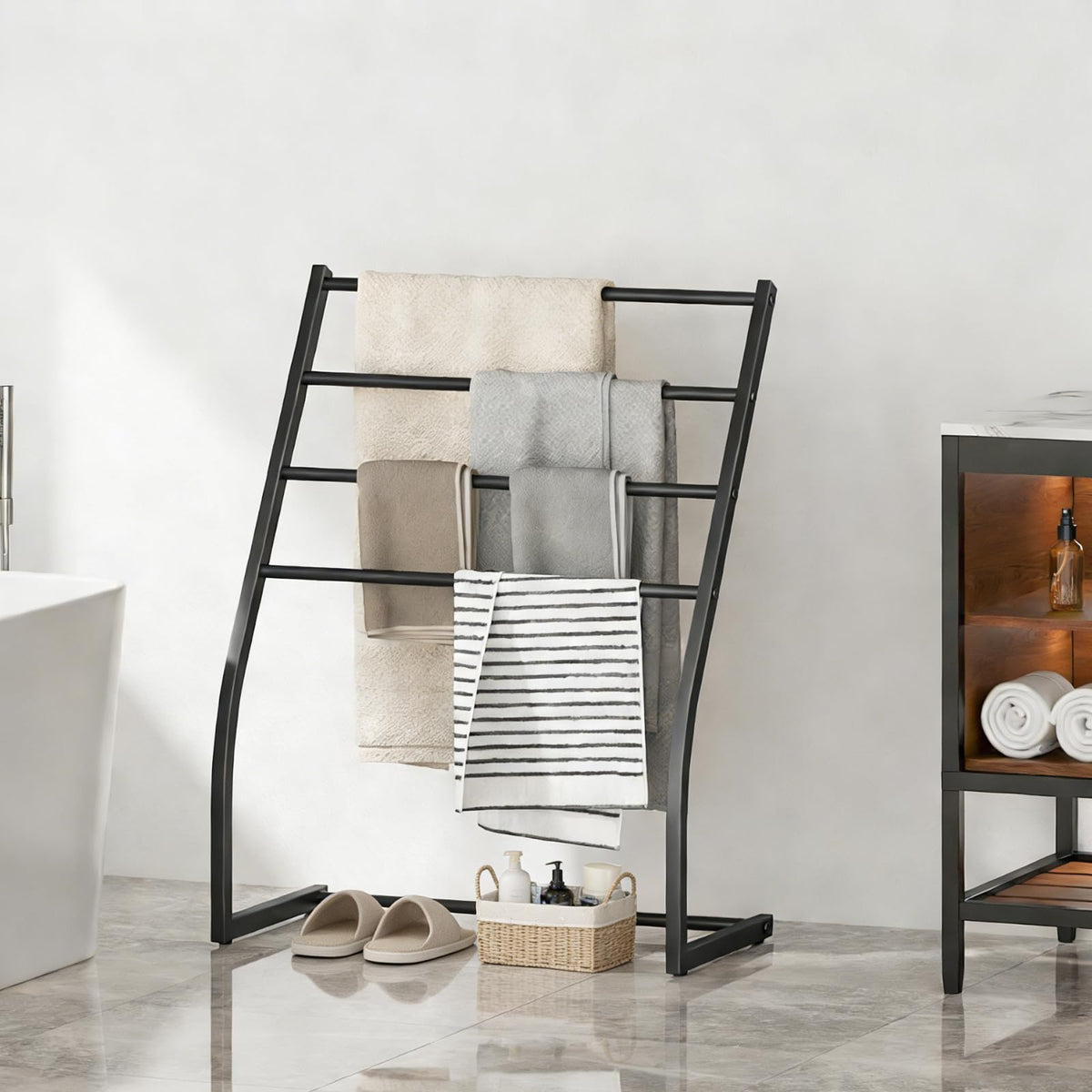 Honiter assembled towel rack demonstrates easy setup.