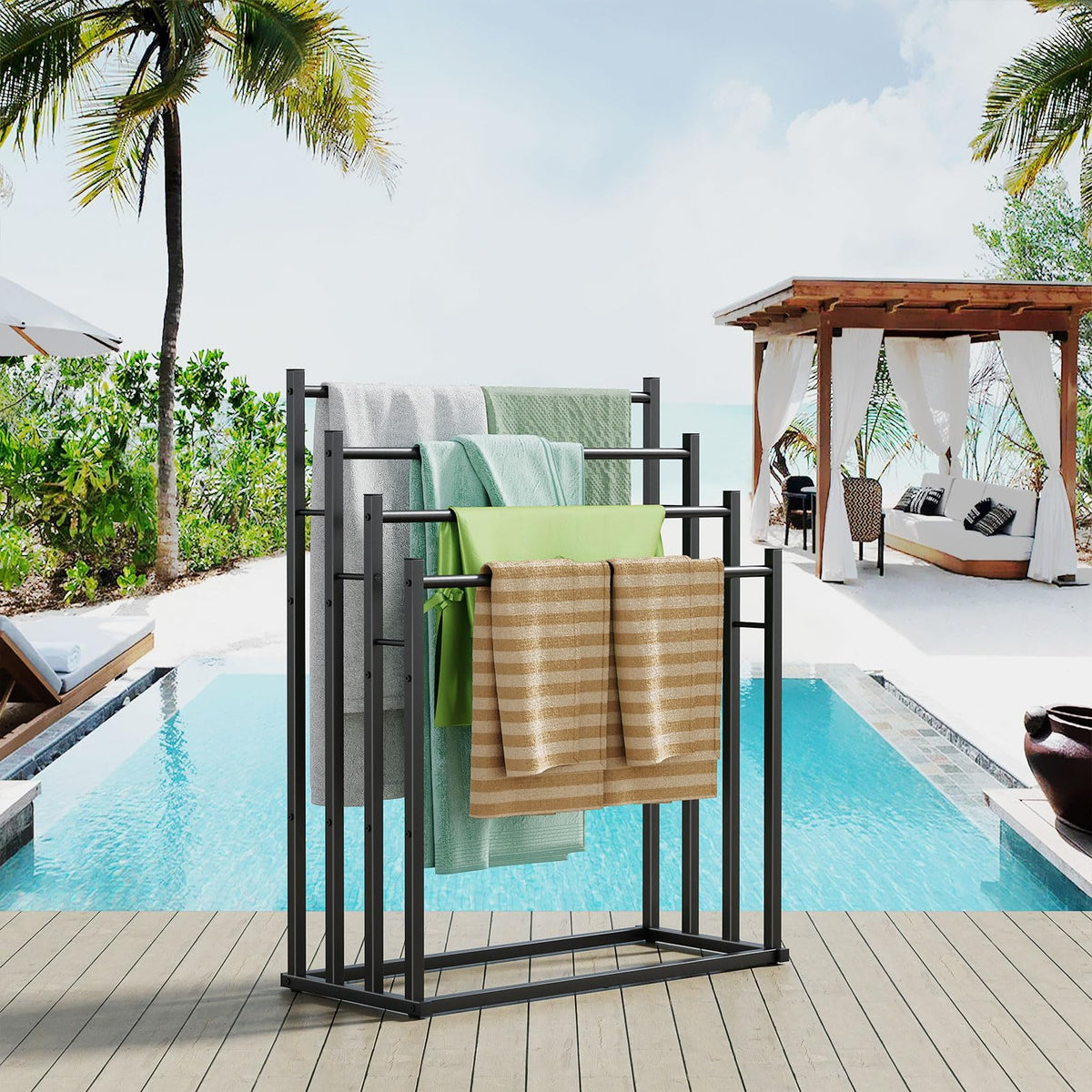 Honiter towel rack with adjustable foot pads for stability