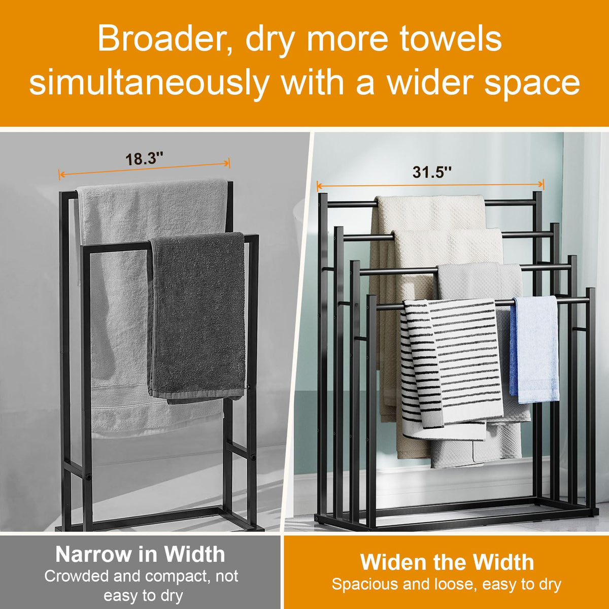 Honiter towel rack dimensions 31.5d x 14.2w x 39.8h shown