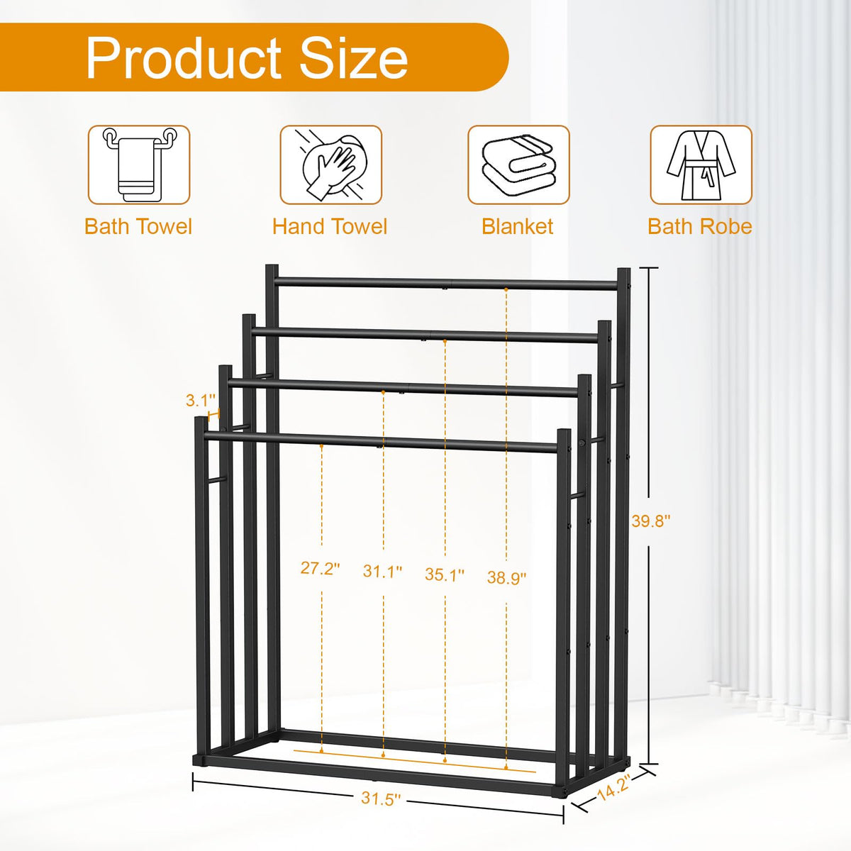 Honiter towel rack with matte black finish resists rust