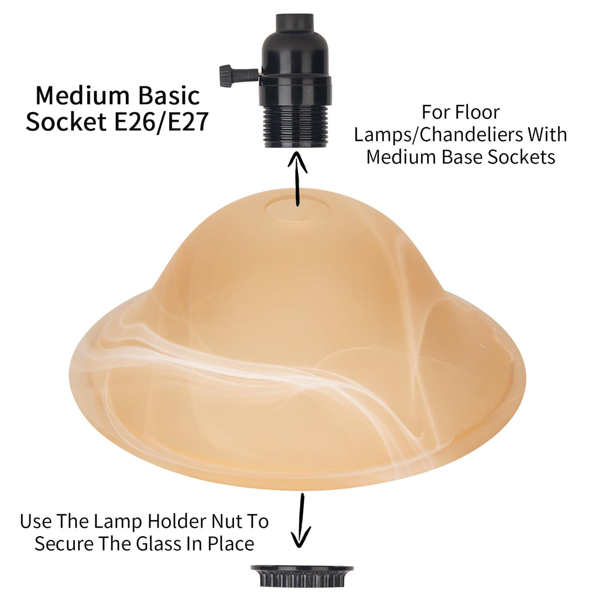 HonoDing e26-compatible glass shade for floor lamps with reliable fit.