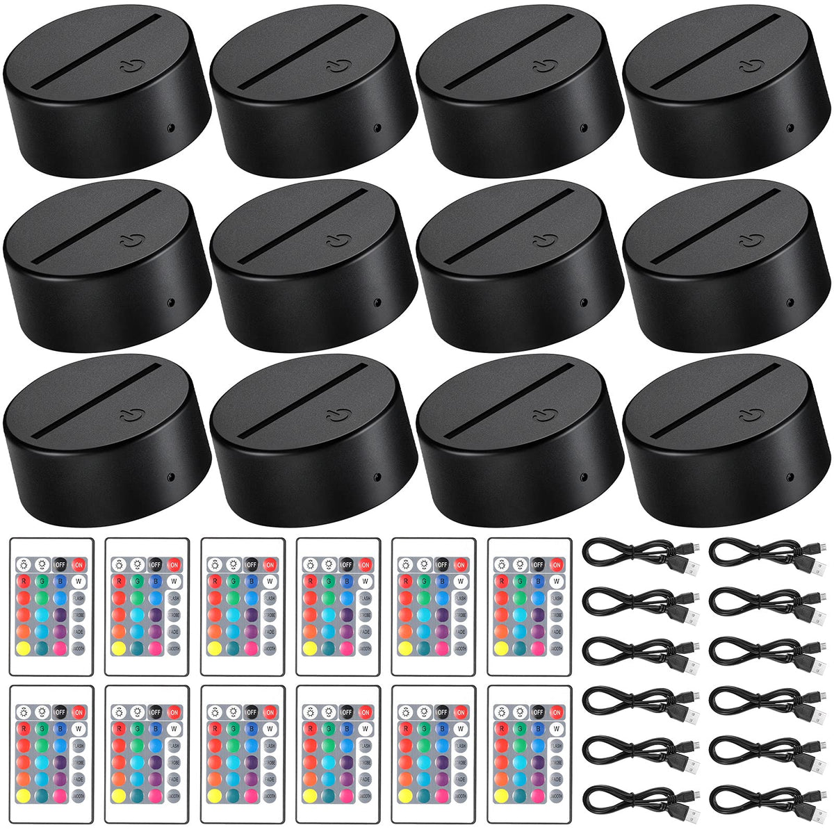 Honoson 12-set 3D night light base with 16 colors enhances acrylic displays.