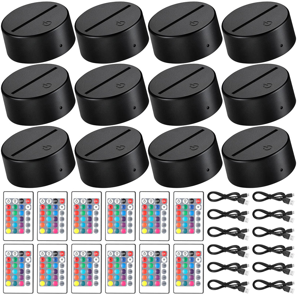 Honoson 12-set 3D night light base with 16 colors enhances acrylic displays.