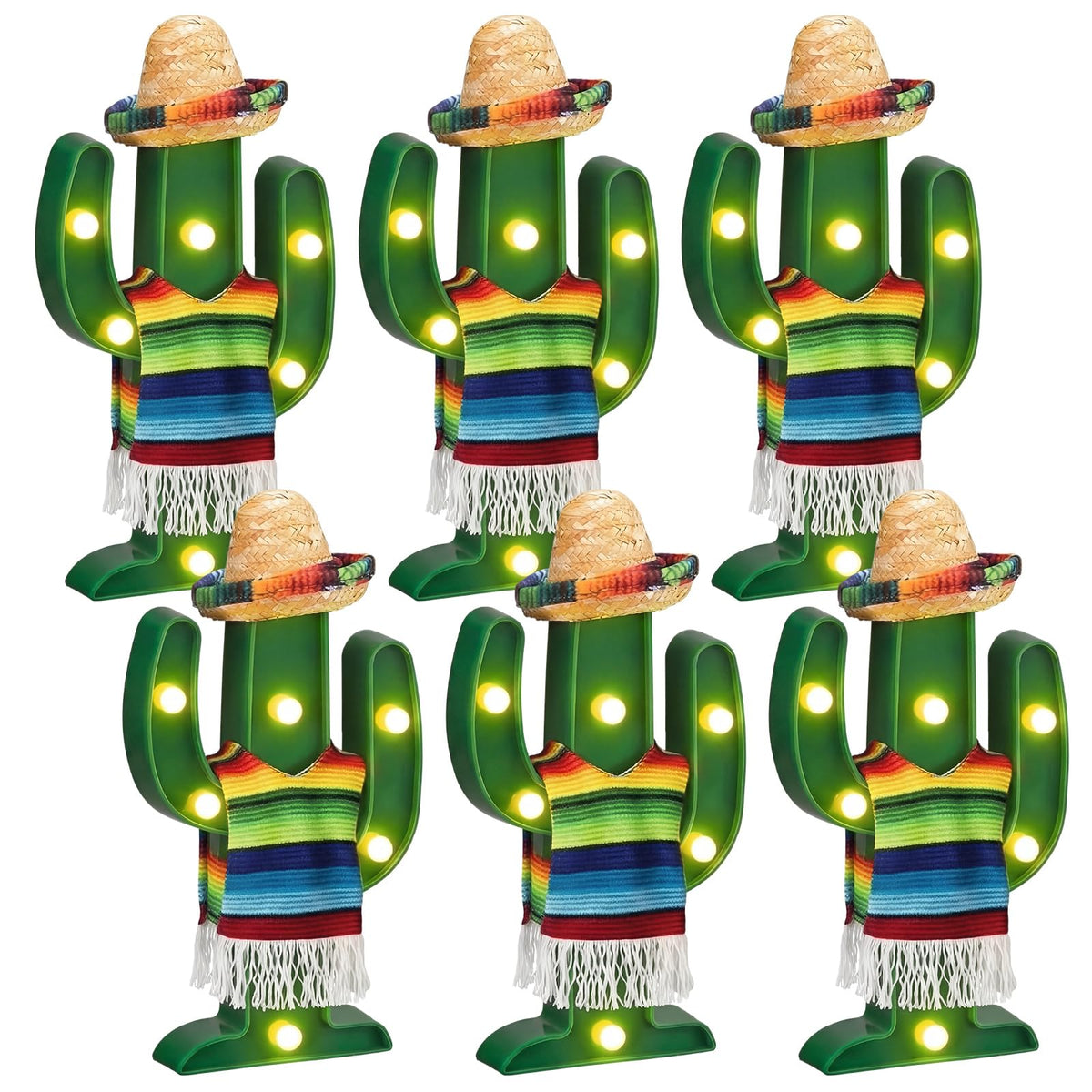 Honoson cactus light sign emits a warm glow for festive Cinco de Mayo table decor.