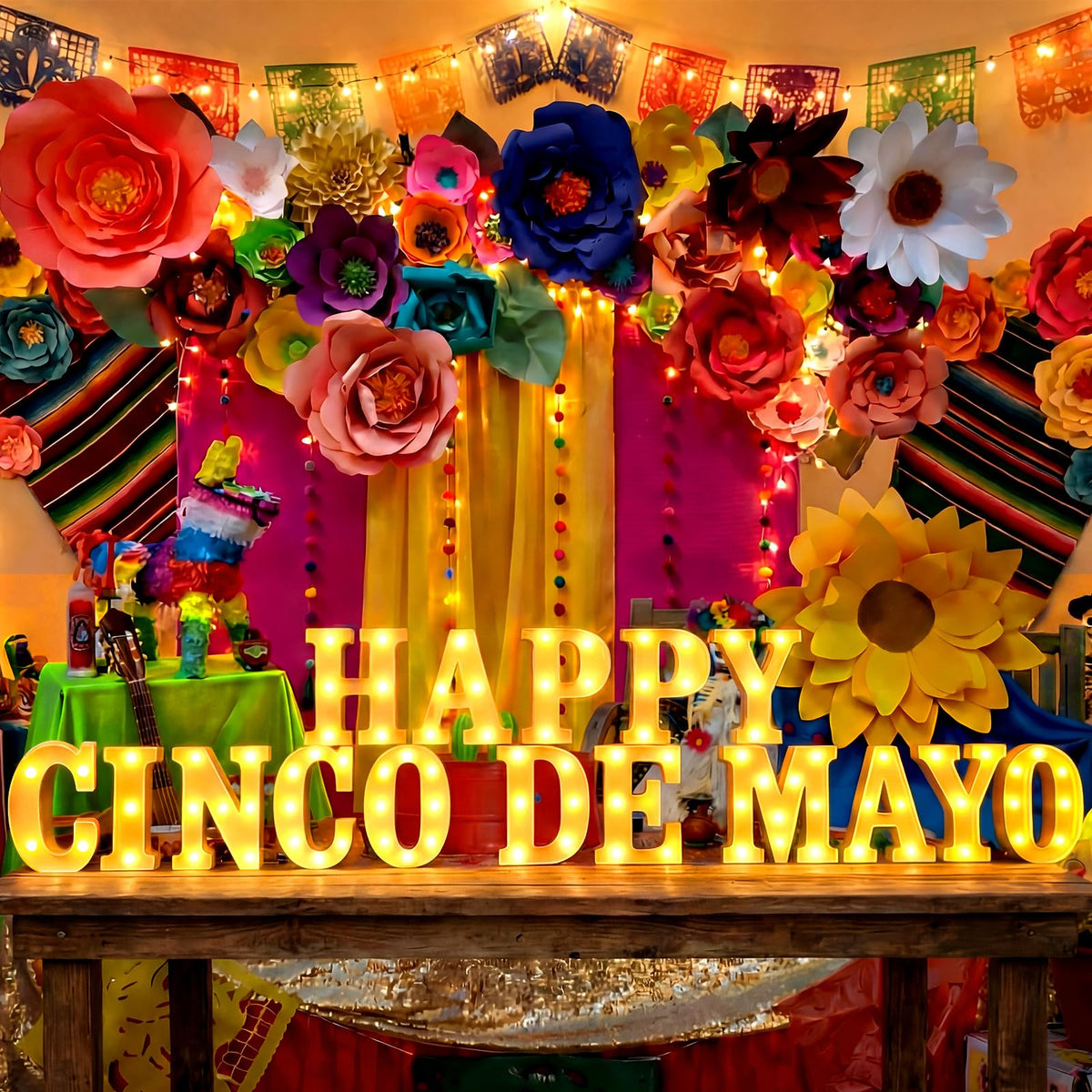 Honoson Cinco De Mayo LED sign lights with warm fiesta glow.