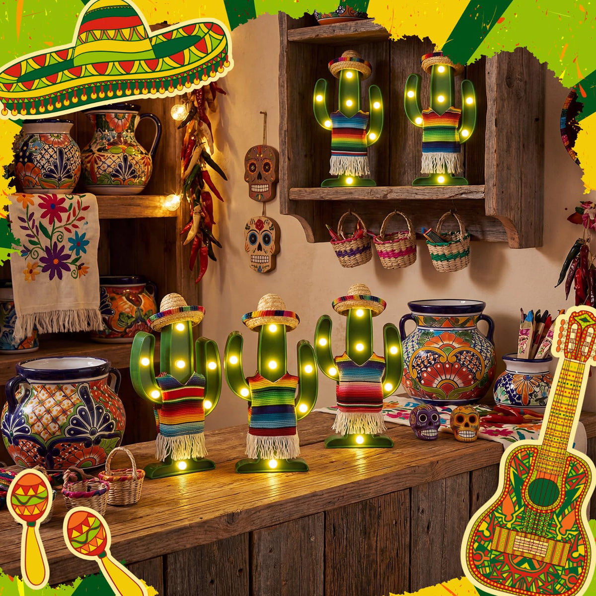 Honoson fiesta table centerpiece provides a bright, inviting focal point.