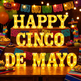 Honoson Happy Cinco De Mayo LED letters for festive table decor.
