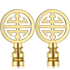 Honoson gold happiness symbol lamp finial adds elegant living room detail.