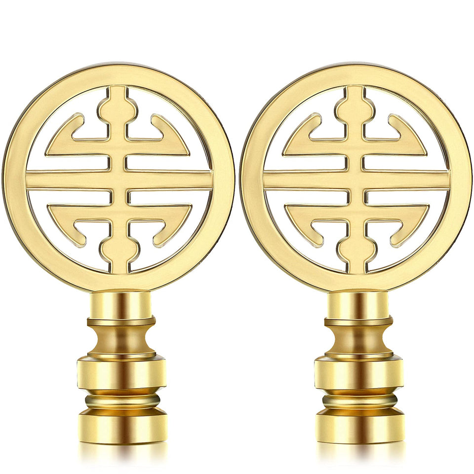Honoson gold happiness symbol lamp finial adds elegant living room detail.