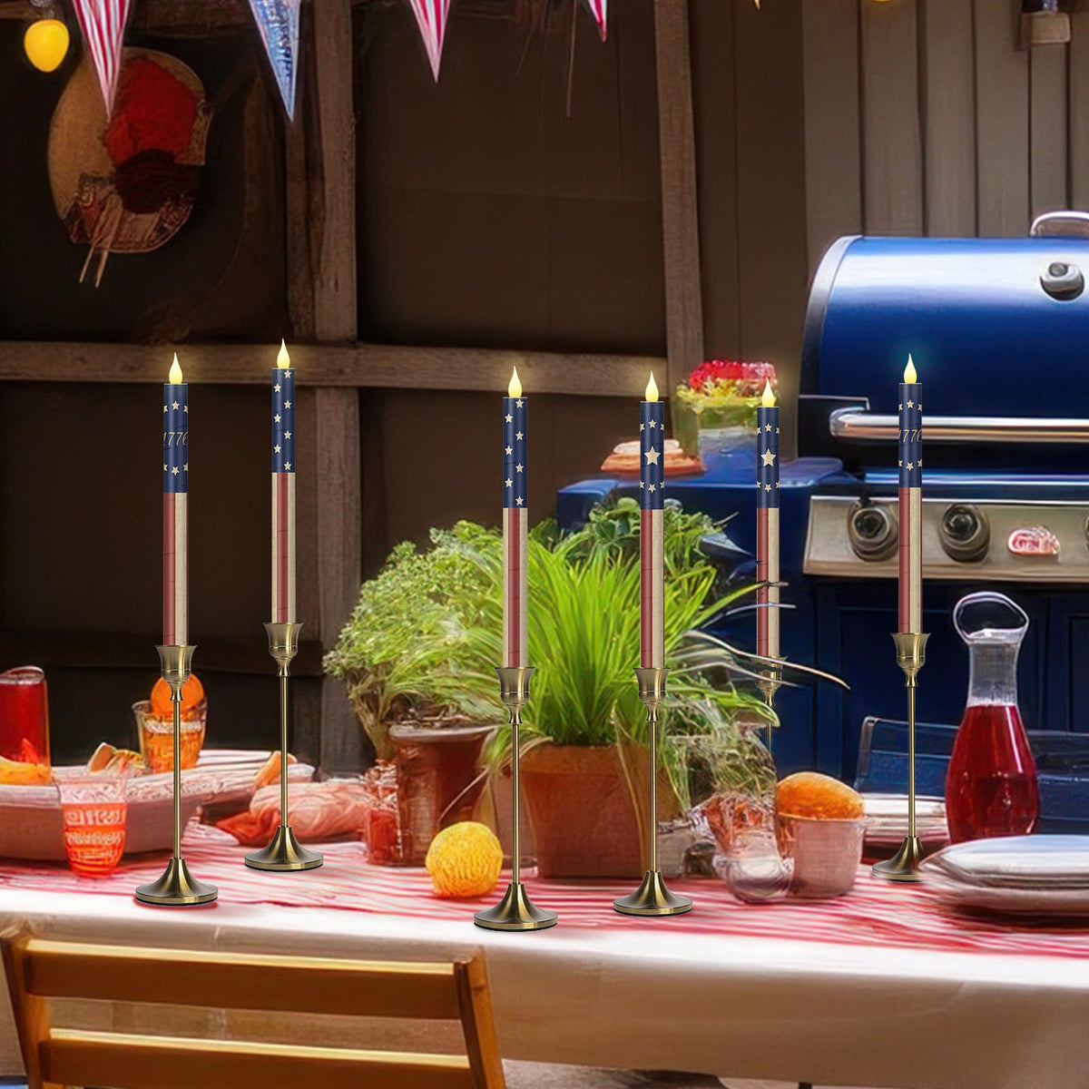 Honoson Memorial Day LED candles provide warm glow on mantels and dining tables