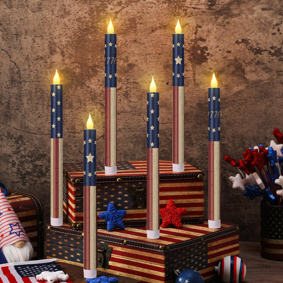 Honoson patriotic flameless taper candles six-pack for festive table decor during gatherings